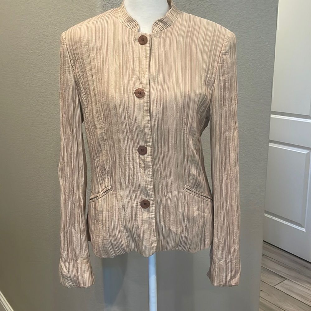 Nicola Made In Italy Striped Blush Pink Button Blazer Womans Size Small